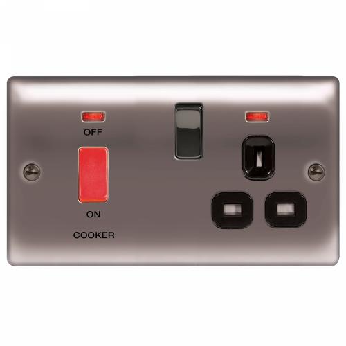 45A Cooker Control Unit with Socket Black Chrome