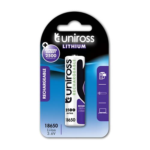 Uniross 18650 Lithium 3.6V 2500mAh Rechargeable