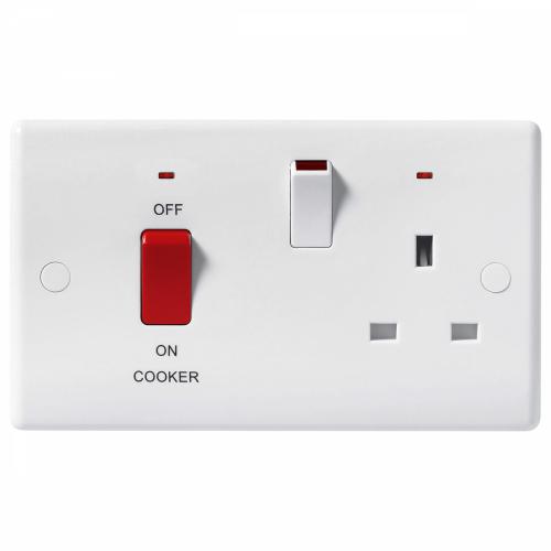 Nexus White Round Edge 45A Cooker Switch and Socket