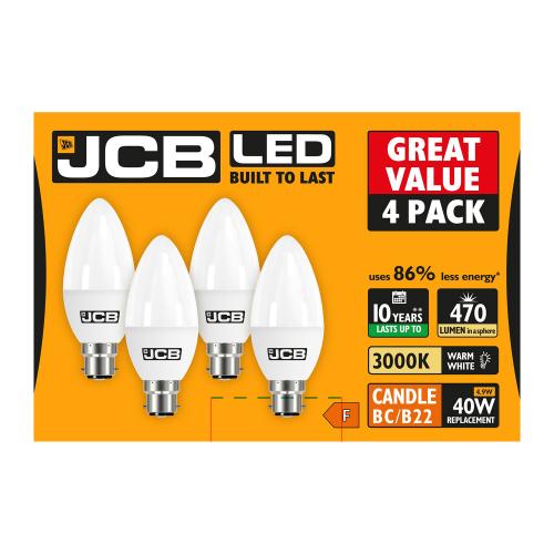 JCB 4pk 4.9w LED BC Candle Bulb Warm White