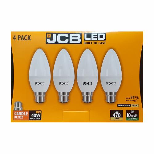 JCB 4pk 6w LED BC Candle Bulb Warm White