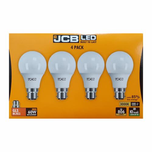 JCB 4pk 8.2w LED BC GLS Bulb Warm White