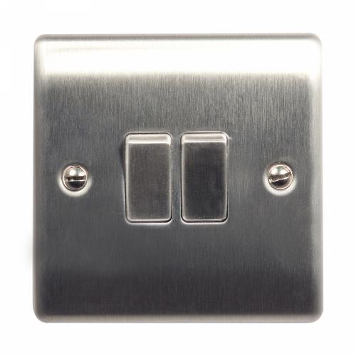 2 Gang 2 Way Switch Brushed Steel