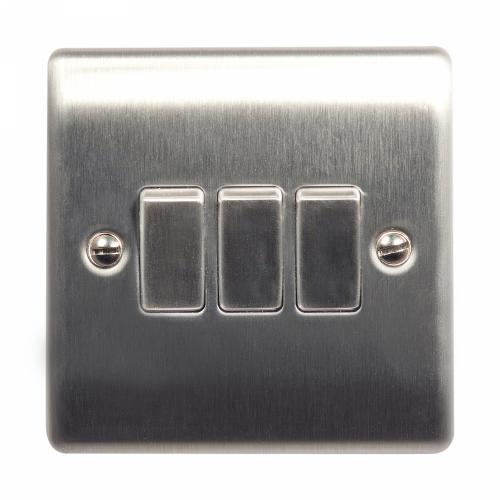 3 Gang 2 Way Switch Brushed Steel