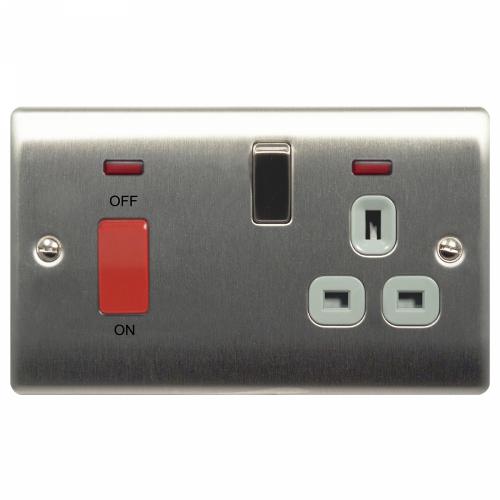 45A Cooker Control Unit with Socket Brushed Steel