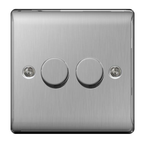 2 Gang 2 Way Dimmer Switch Brushed Steel