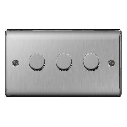 3 Gang 2 Way Dimmer Switch Brushed Steel
