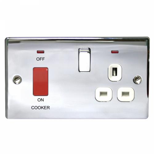 45A Cooker Control Unit with Socket Polished Chrome