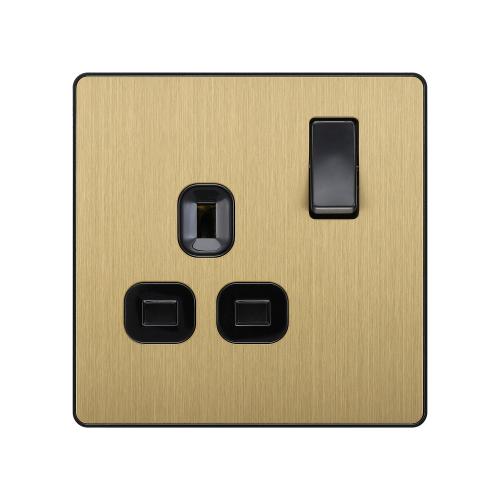 Evolve 1 Gang 13A Switched Socket Satin Brass