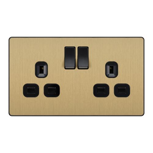 Evolve 2 Gang 13A Switched Socket Satin Brass