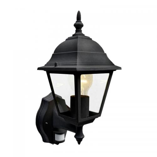 4 Sided Black Outdoor Lantern with PIR